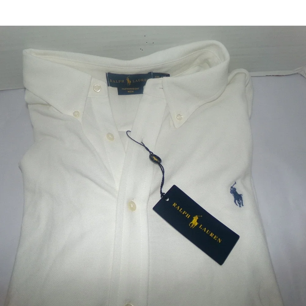 Polo Ralph Lauren Mens XXL Featherweight Mesh White L/S Button Up Shirt NWT
